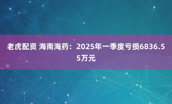 老虎配资 海南海药：2025年一季度亏损6836.55万元